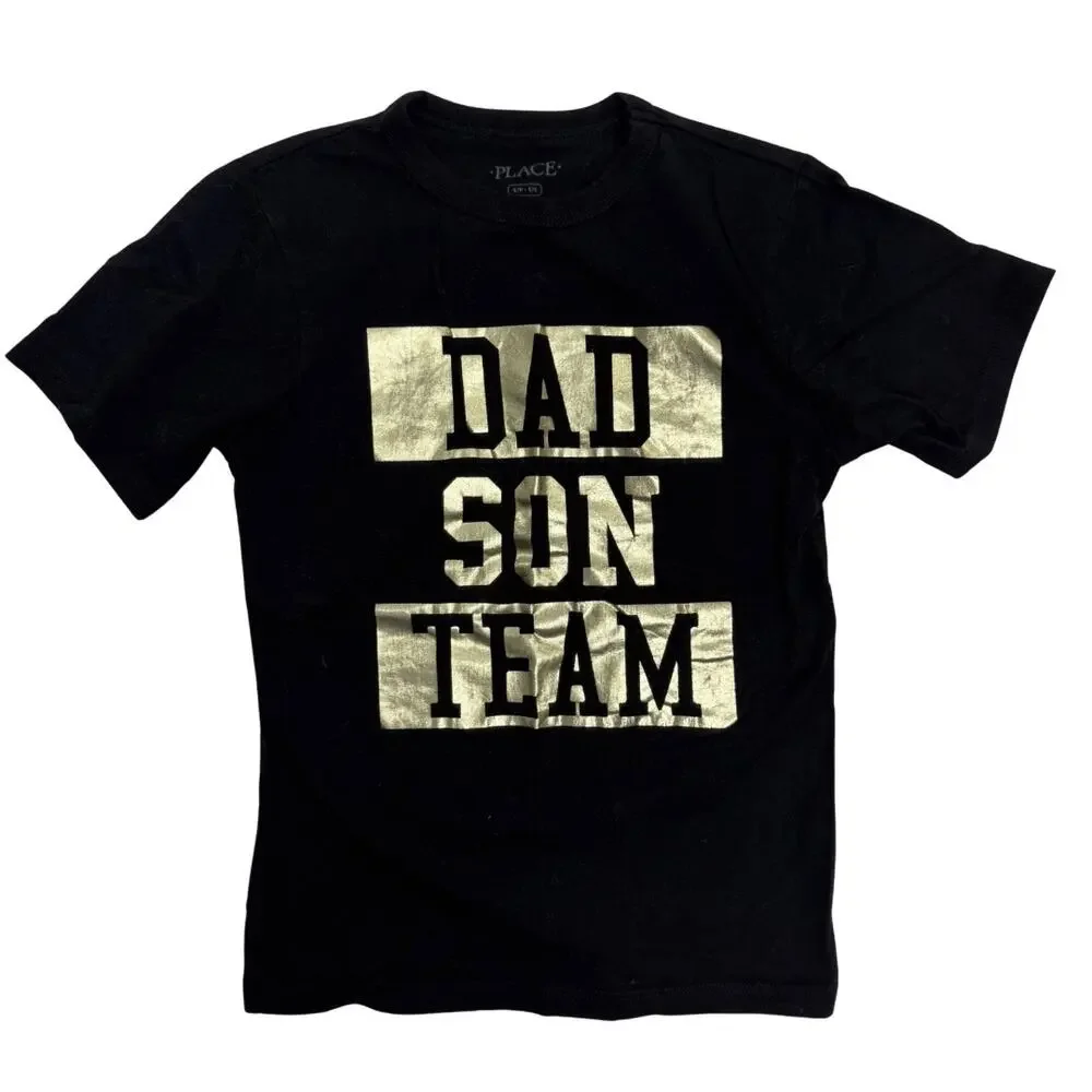 Children’s Place Dad Son Team Graphic T Shirt Size Small 5/6 Black & Gold Cotton